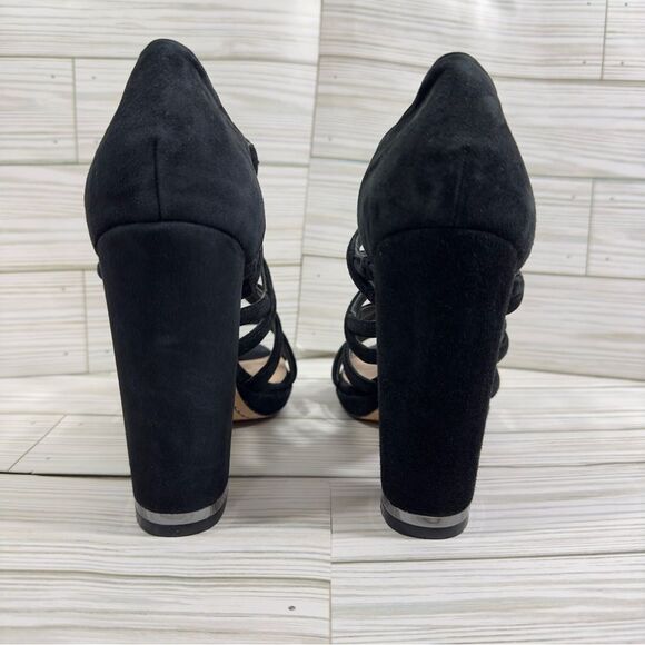 $250 BCBGMAXAZRIA “JEB” SUEDE LEATHER STRAPPY CAGED PUMP HEEL 8 NWT COCKTAIL - Picture 10 of 15
